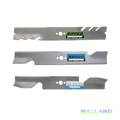 Silver Mower Blades:  15.4" Long,  2.25" Wide,  .65" Center Hole, Thickness- .203"(Two Blades)